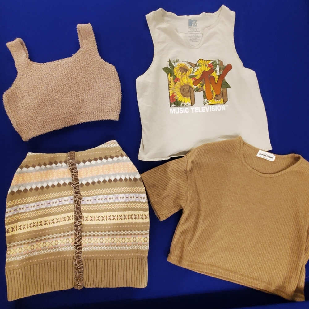 #5 Spring bundle,MTV &Teddy Tank,Ribbed CropT, Knit Skirt,H&M Dress,Hat -7pcs